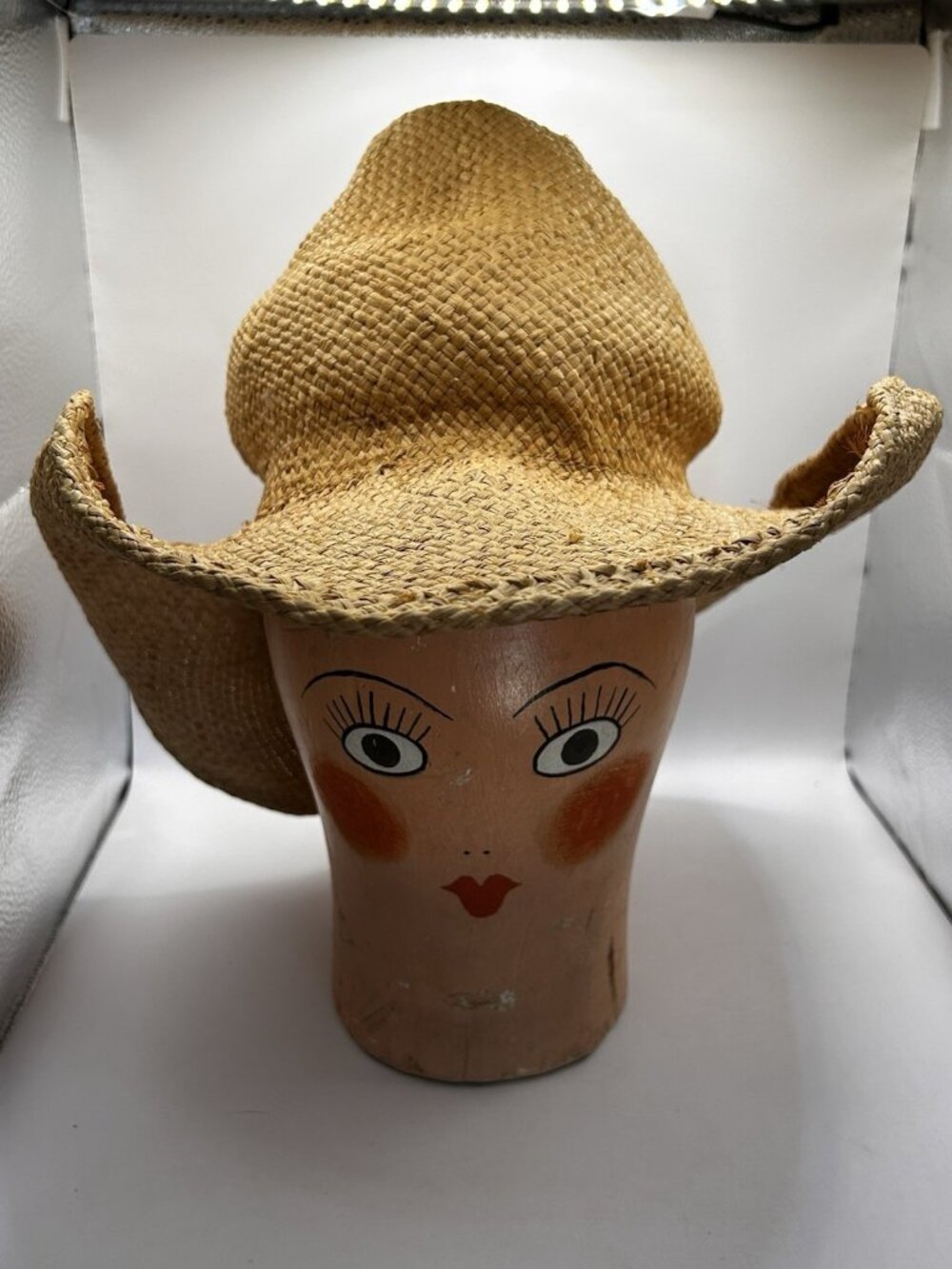 Shady Brady Straw Cowboy Hat Handmade Rolled Brim Braided Leather USA Large Vtg